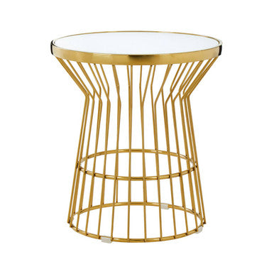 Gold Corset Base Side Table With White Glass Top, Tula