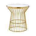 Gold Corset Base Side Table With White Glass Top, Tula