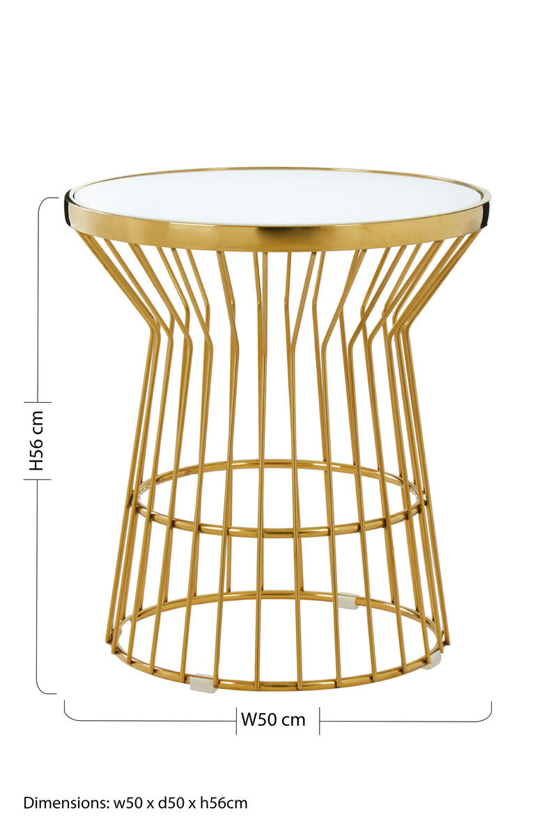 Gold Corset Base Side Table With White Glass Top, Tula