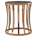 Black Marble Top Round Side Table With Gold Rose Base, Tula