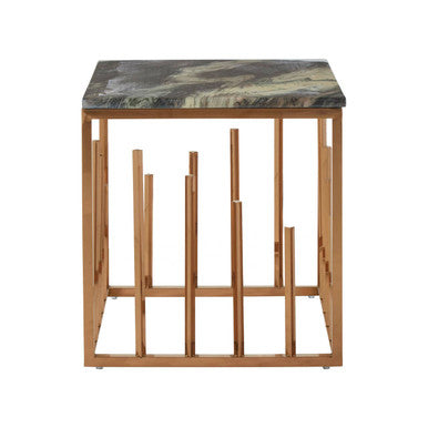 Black Marble Top Square Side Table With Rose Gold Stainless Steel Frame, Tula