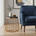 Black Marble Top Round Side Table With Gold Cage Design Metal Base, Tula