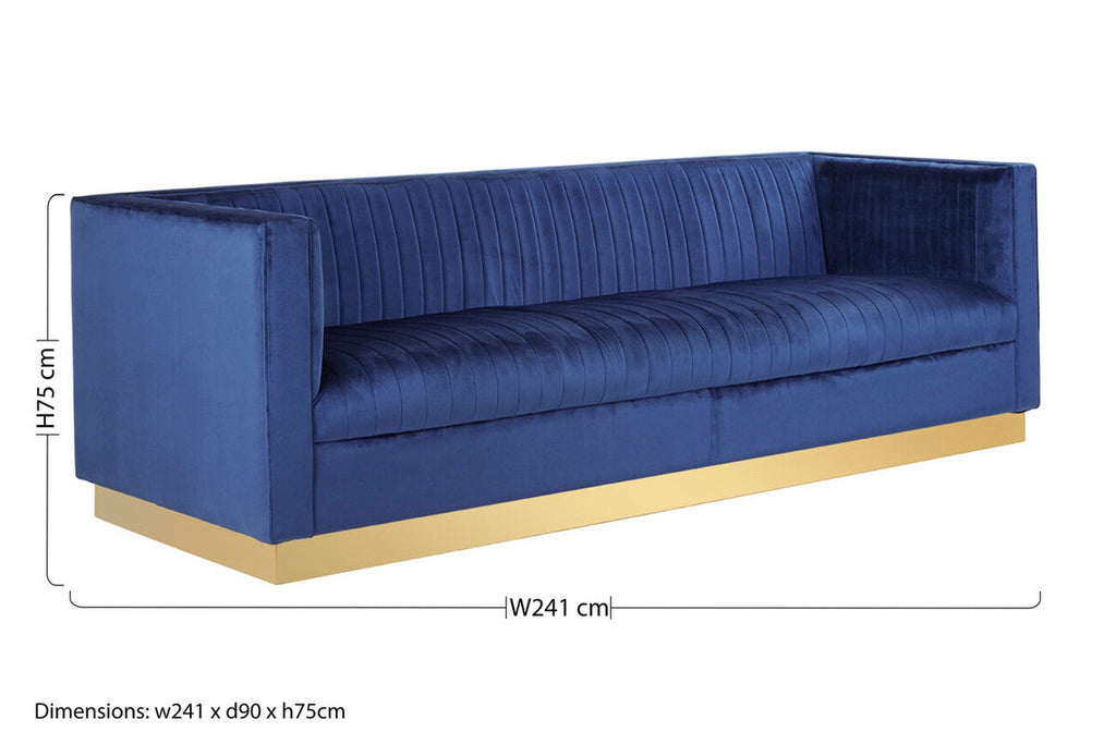 3 Seat Deep Blue Sofa, Opal
