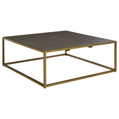 Dark Brown Shagreen Top Coffee Table With Deep Gold Iron Frame, Kempton