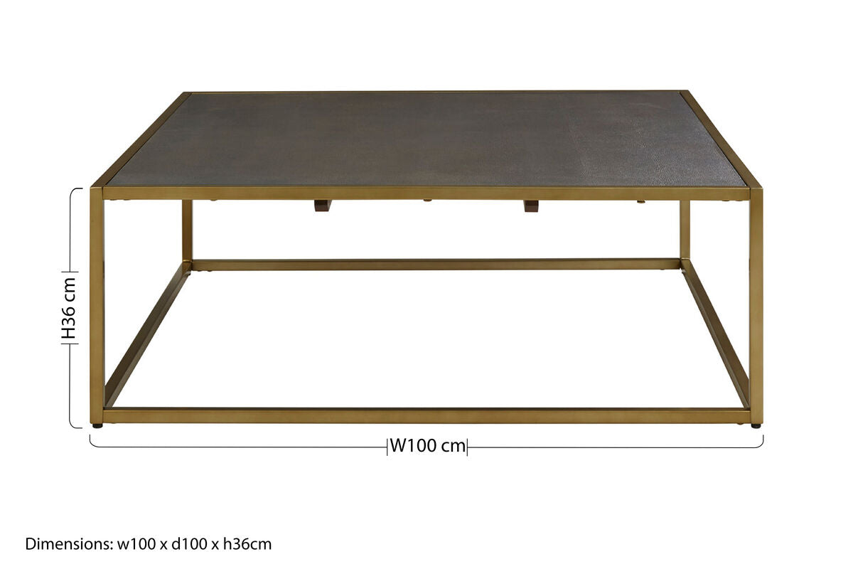 Dark Brown Shagreen Top Coffee Table With Deep Gold Iron Frame, Kempton
