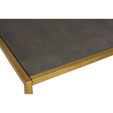 Dark Brown Shagreen Top Coffee Table With Deep Gold Iron Frame, Kempton