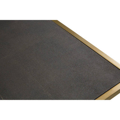Dark Brown Shagreen Top Coffee Table With Deep Gold Iron Frame, Kempton