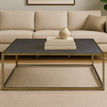 Dark Brown Shagreen Top Coffee Table With Deep Gold Iron Frame, Kempton