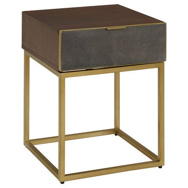 Dark Brown Shagreen Top Console Table With One Storage Drawers & Gold Iron Frame, Kempton
