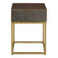 Dark Brown Shagreen Top Console Table With One Storage Drawers & Gold Iron Frame, Kempton