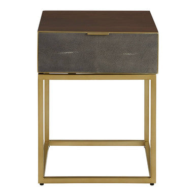 Dark Brown Shagreen Top Console Table With One Storage Drawers & Gold Iron Frame, Kempton