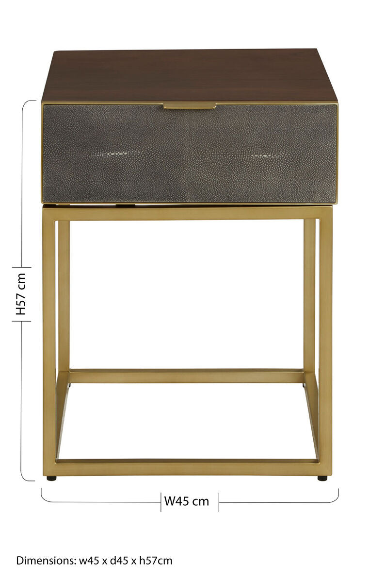 Dark Brown Shagreen Top Console Table With One Storage Drawers & Gold Iron Frame, Kempton