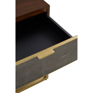 Dark Brown Shagreen Top Console Table With One Storage Drawers & Gold Iron Frame, Kempton