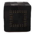 Bosie Safira Black Patchwork Leather Pouffe With Gold Studs