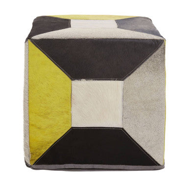 Safira Geometric Design Hair On Leather Pouffe