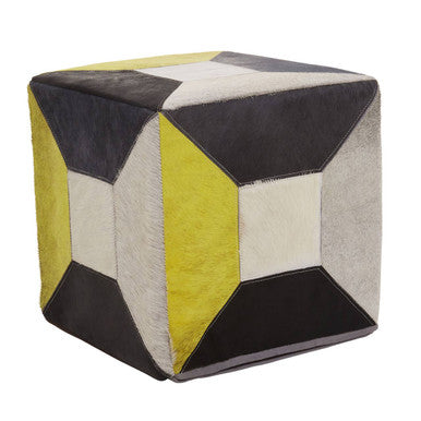 Safira Geometric Design Hair On Leather Pouffe