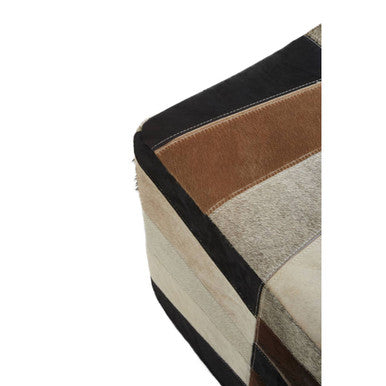 Safira Hair On Leather Pouffe In Geometric Patchwork Design