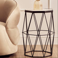 White Marble Top Octagonal Side Table With Black Metal Base, Shalimar