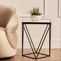White Marble Top Square Side Table With Black Metal Base, Shalimar