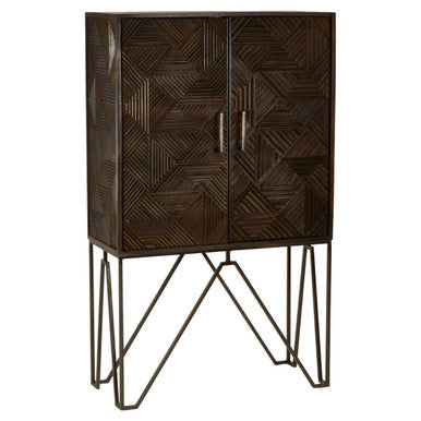 Saira Mango Wood Antique Brass Industrial Cabinet