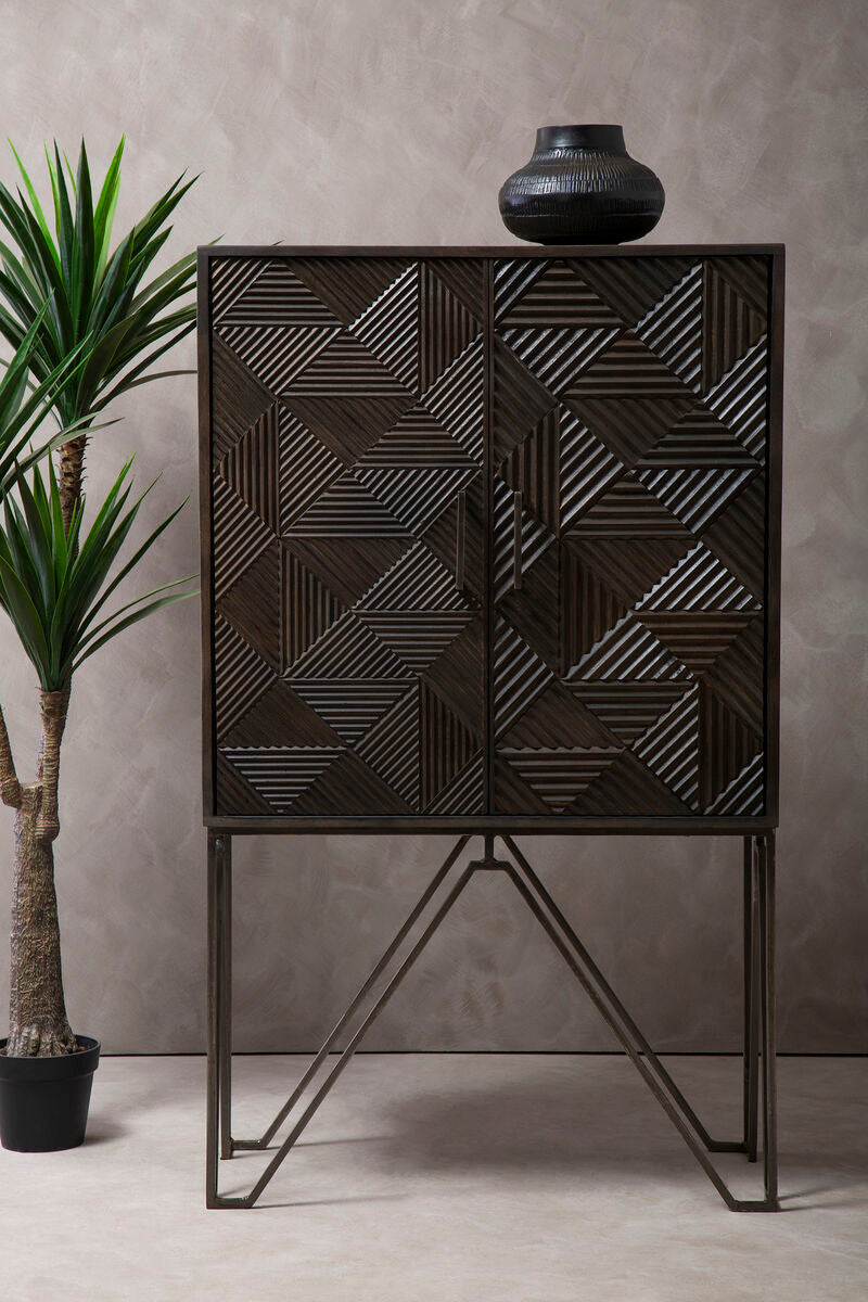 Saira Mango Wood Antique Brass Industrial Cabinet
