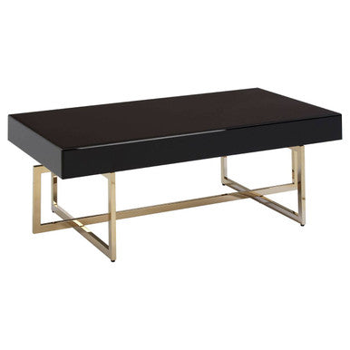 Black Mirrored Top Coffee Table With Gold Stainless Steel Frame, Ragusa