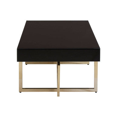 Black Mirrored Top Coffee Table With Gold Stainless Steel Frame, Ragusa