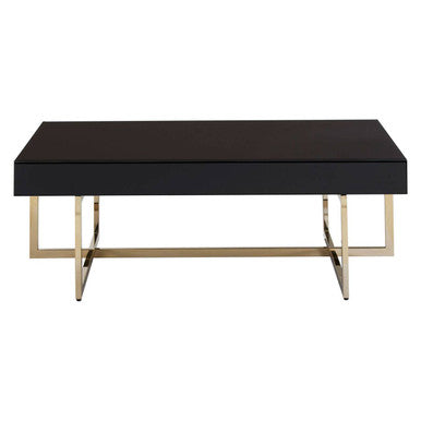 Black Mirrored Top Coffee Table With Gold Stainless Steel Frame, Ragusa