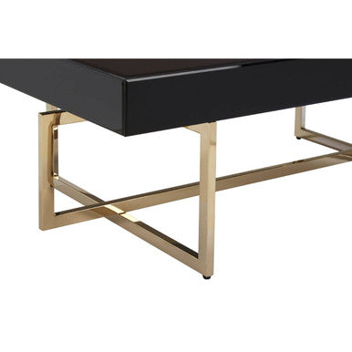 Black Mirrored Top Coffee Table With Gold Stainless Steel Frame, Ragusa