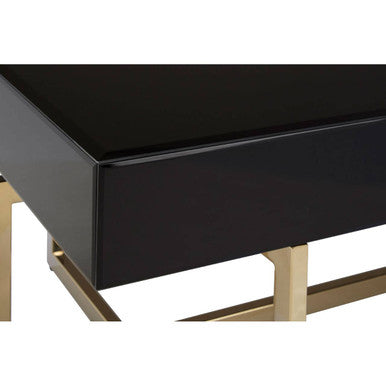Black Mirrored Top Coffee Table With Gold Stainless Steel Frame, Ragusa