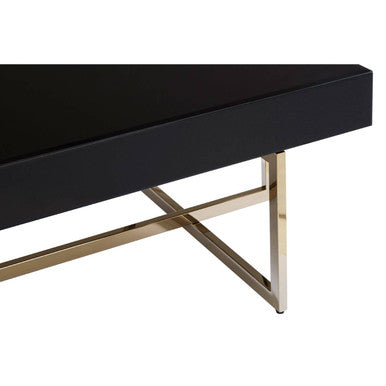 Black Mirrored Top Coffee Table With Gold Stainless Steel Frame, Ragusa