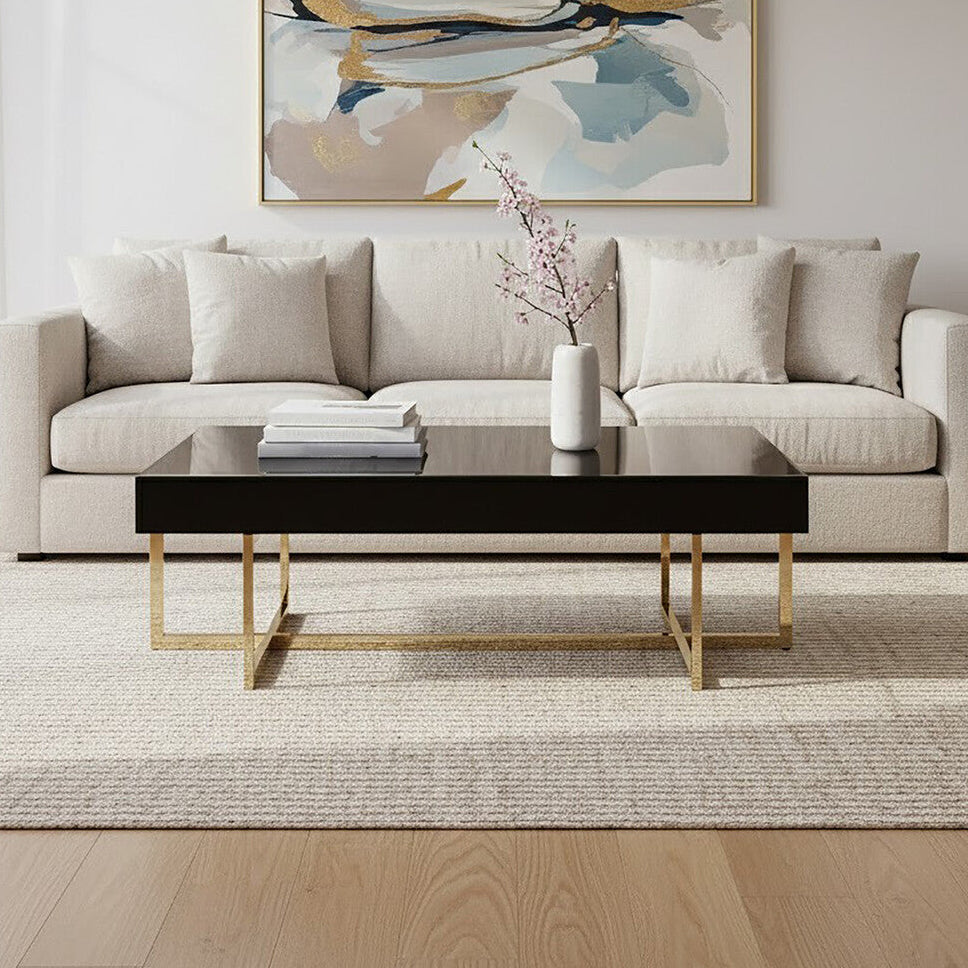Black Mirrored Top Coffee Table With Gold Stainless Steel Frame, Ragusa