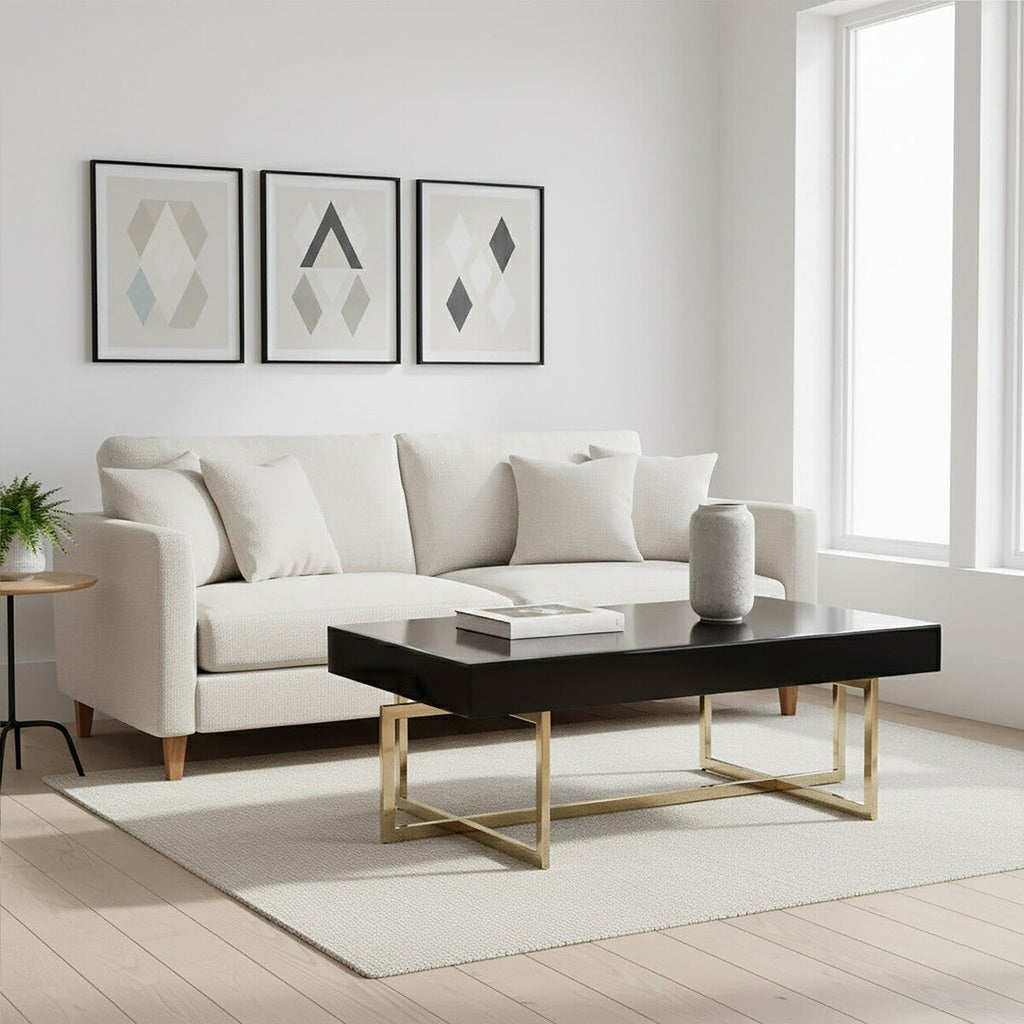 Black Mirrored Top Coffee Table With Gold Stainless Steel Frame, Ragusa