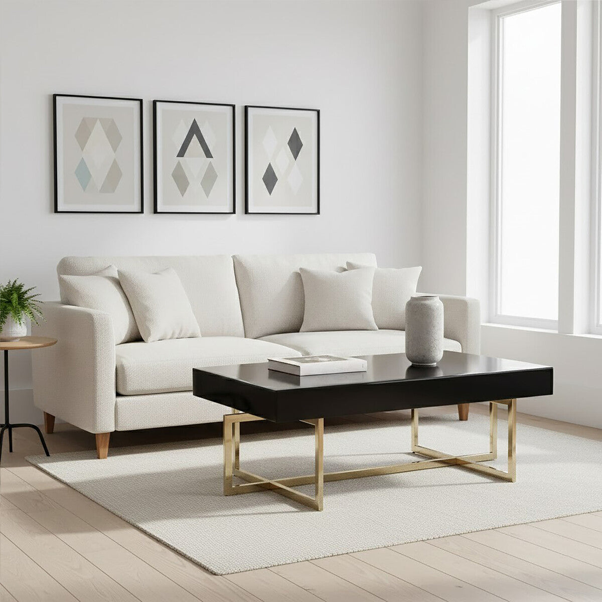 Black Mirrored Top Coffee Table With Gold Stainless Steel Frame, Ragusa