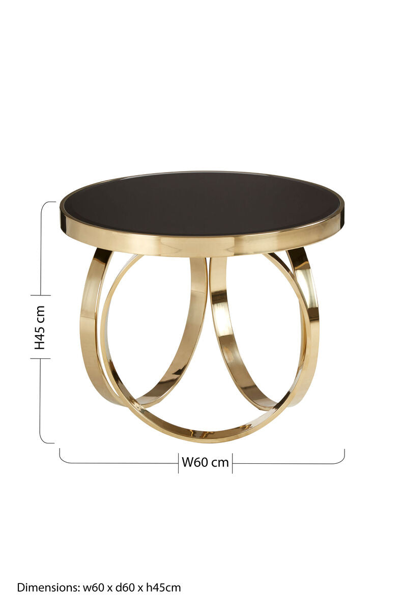 Mirrored Black Round Top Coffee Table With Gold Stainless Steel Ring Base, Ragusa