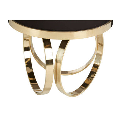 Mirrored Black Round Top Coffee Table With Gold Stainless Steel Ring Base, Ragusa