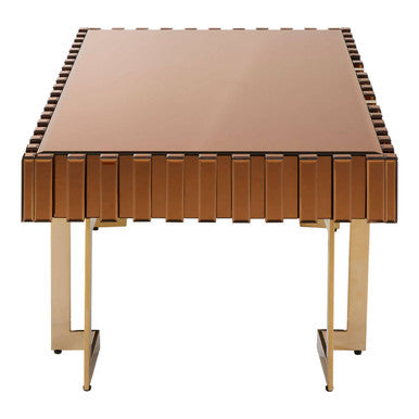 Mirrored Glass Top Coffee Table With Corrugated Sides & Gold Frame, Rivoli