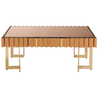 Mirrored Glass Top Coffee Table With Corrugated Sides & Gold Frame, Rivoli