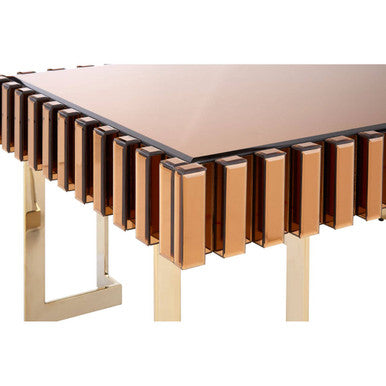 Mirrored Glass Top Coffee Table With Corrugated Sides & Gold Frame, Rivoli
