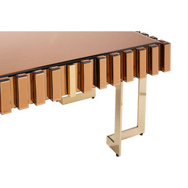 Mirrored Glass Top Coffee Table With Corrugated Sides & Gold Frame, Rivoli