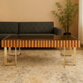 Mirrored Glass Top Coffee Table With Corrugated Sides & Gold Frame, Rivoli