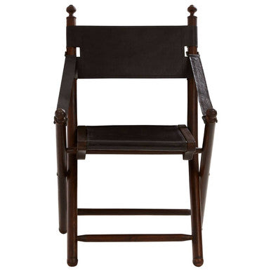 Inca Black Leather & Teak Wood Folding Chair