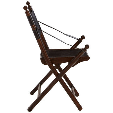 Inca Black Leather & Teak Wood Folding Chair
