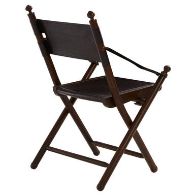 Inca Black Leather & Teak Wood Folding Chair
