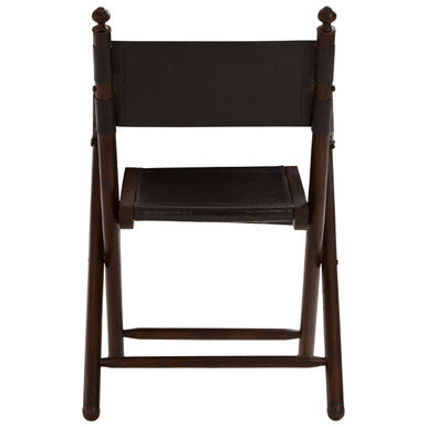 Inca Black Leather & Teak Wood Folding Chair