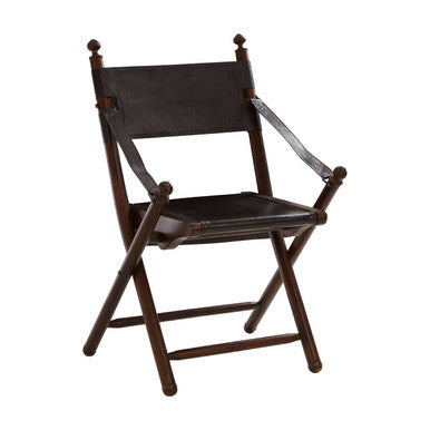 Inca Black Leather & Teak Wood Folding Chair