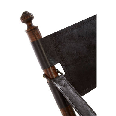 Inca Black Leather & Teak Wood Folding Chair