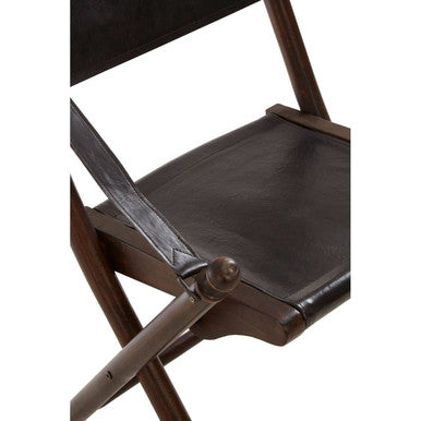 Inca Black Leather & Teak Wood Folding Chair