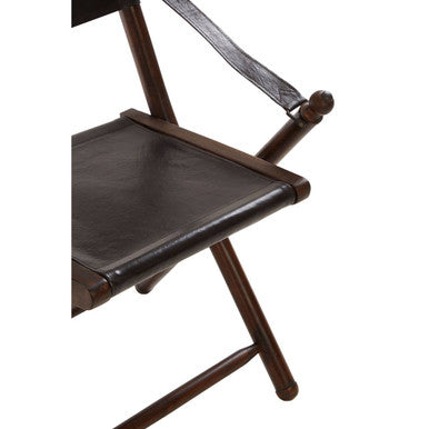 Inca Black Leather & Teak Wood Folding Chair