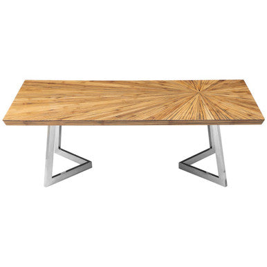 Natural Textured Bamboo Top Coffee Table With Silver Stainless Steel Frame, Gabar